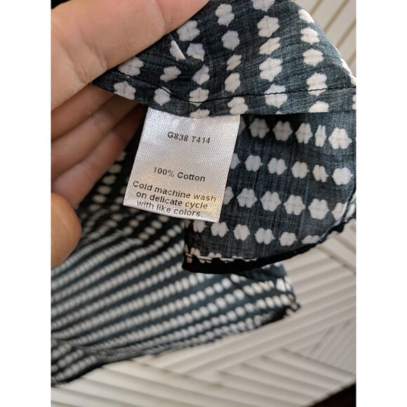 ANNA THOMAS Women's Button Up Collared Blouse Navy Blue White Cotton Size 14 - Picture 6 of 7